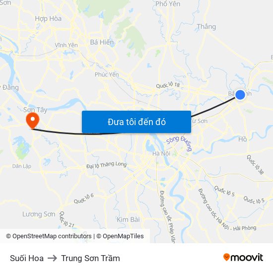 Suối Hoa to Trung Sơn Trầm map