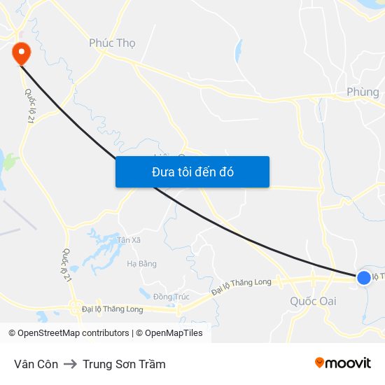 Vân Côn to Trung Sơn Trầm map