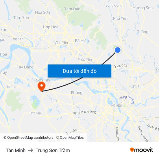 Tân Minh to Trung Sơn Trầm map