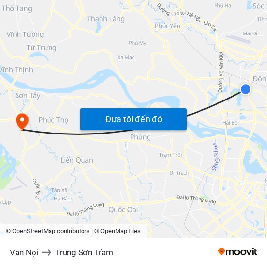 Vân Nội to Trung Sơn Trầm map