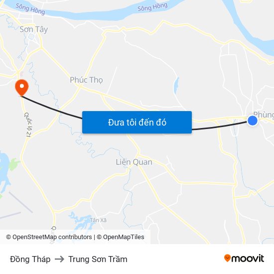 Đồng Tháp to Trung Sơn Trầm map