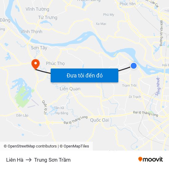 Liên Hà to Trung Sơn Trầm map