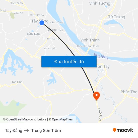 Tây Đằng to Trung Sơn Trầm map