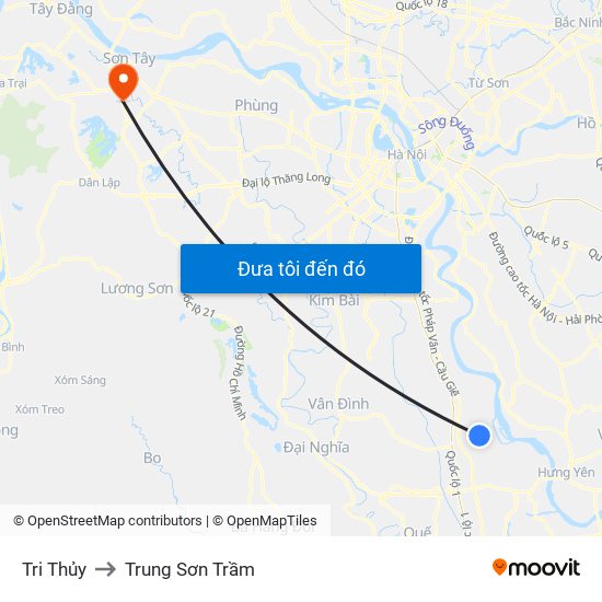 Tri Thủy to Trung Sơn Trầm map