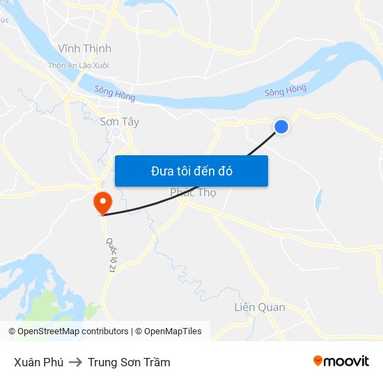 Xuân Phú to Trung Sơn Trầm map