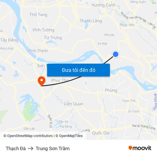 Thạch Đà to Trung Sơn Trầm map
