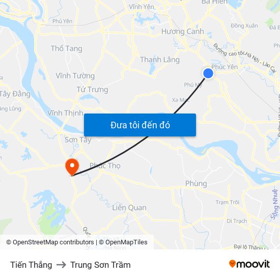 Tiến Thắng to Trung Sơn Trầm map