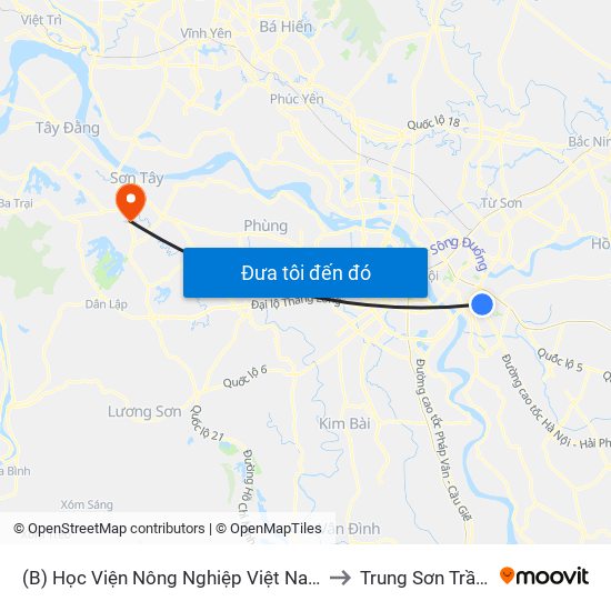 (B) Học Viện Nông Nghiệp Việt Nam to Trung Sơn Trầm map