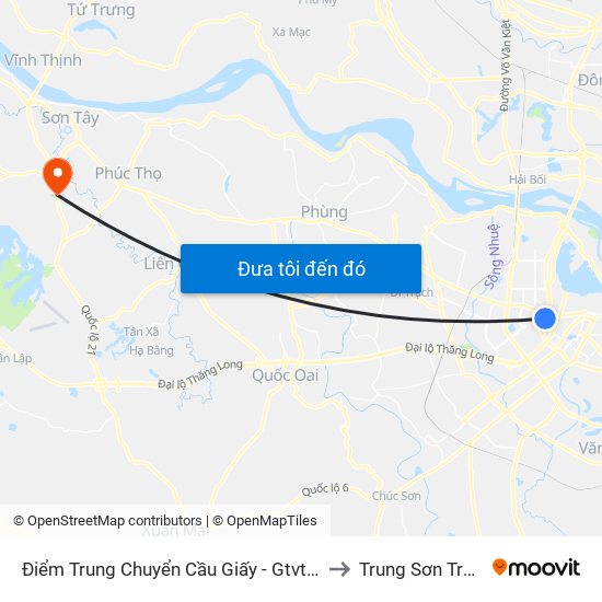 Điểm Trung Chuyển Cầu Giấy - Gtvt 02 to Trung Sơn Trầm map