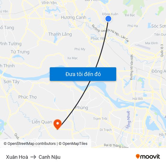 Xuân Hoà to Canh Nậu map