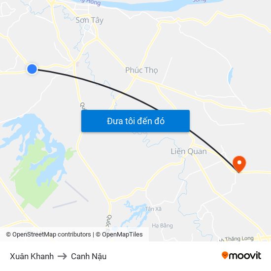 Xuân Khanh to Canh Nậu map