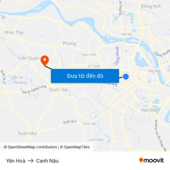 Yên Hoà to Canh Nậu map