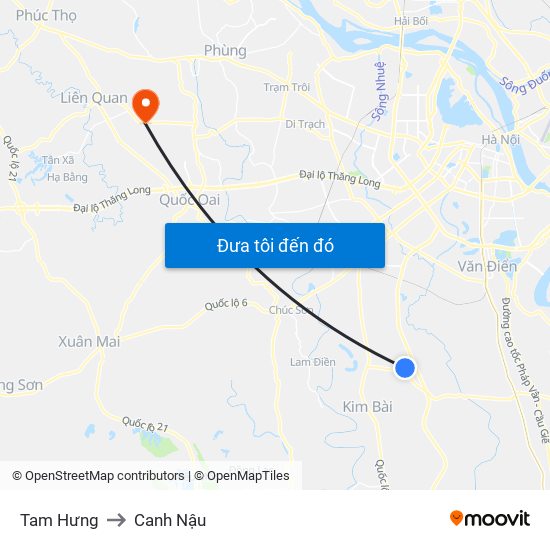 Tam Hưng to Canh Nậu map