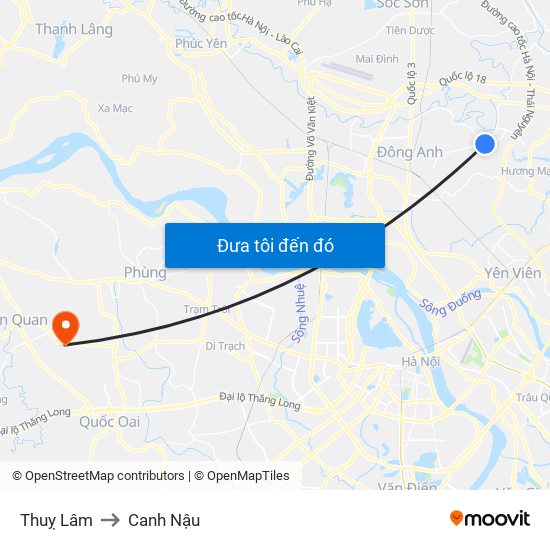 Thuỵ Lâm to Canh Nậu map