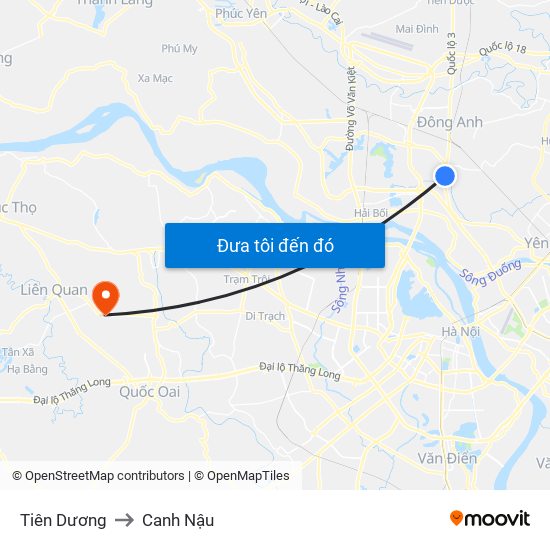 Tiên Dương to Canh Nậu map