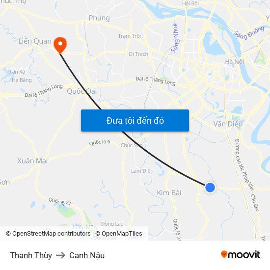 Thanh Thùy to Canh Nậu map
