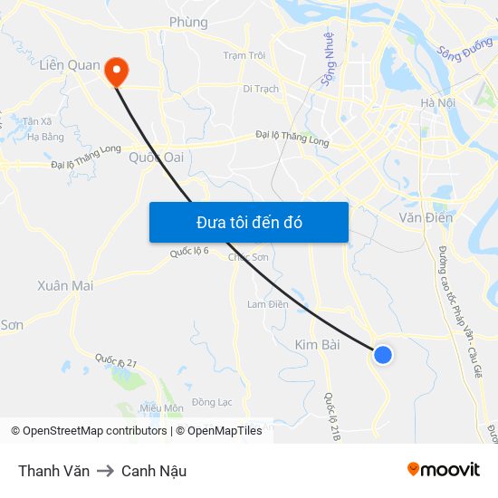Thanh Văn to Canh Nậu map