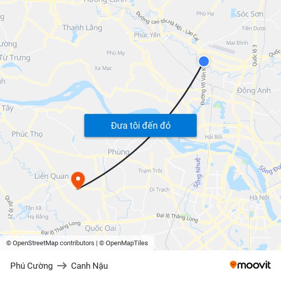 Phú Cường to Canh Nậu map