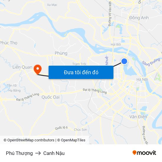 Phú Thượng to Canh Nậu map