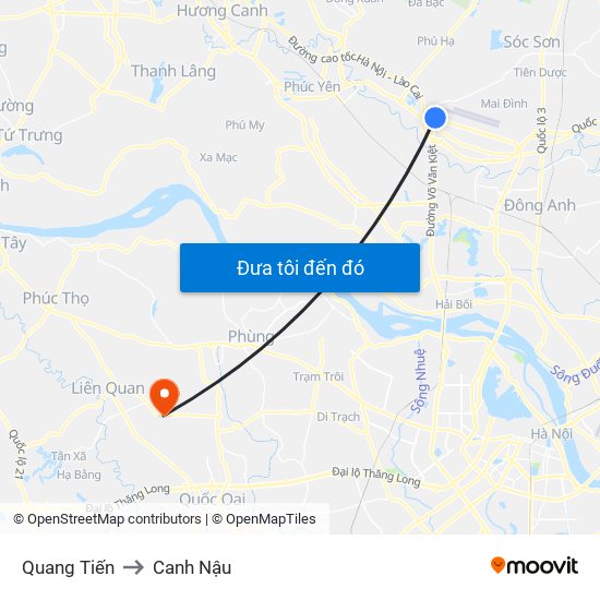 Quang Tiến to Canh Nậu map