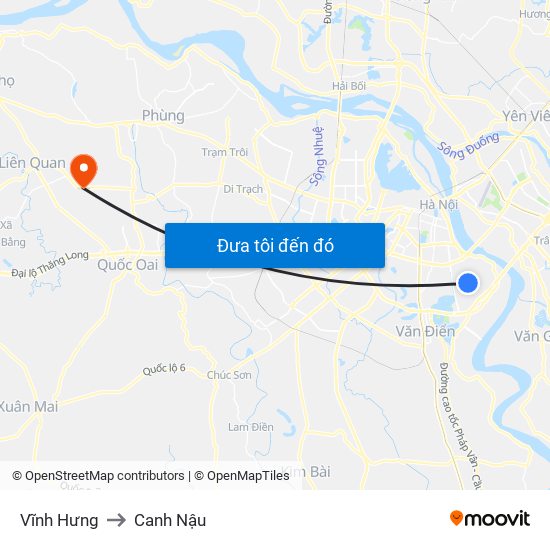 Vĩnh Hưng to Canh Nậu map