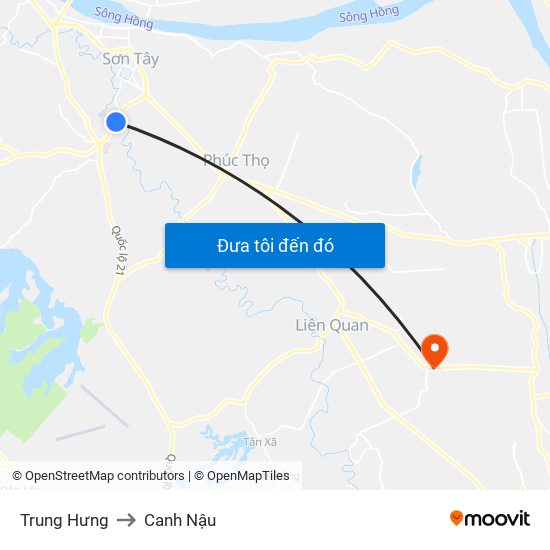 Trung Hưng to Canh Nậu map