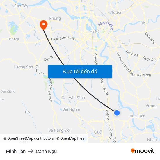 Minh Tân to Canh Nậu map