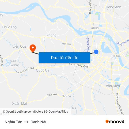 Nghĩa Tân to Canh Nậu map