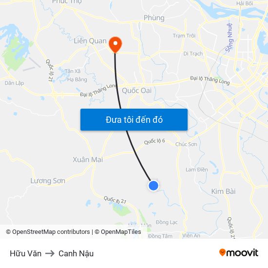 Hữu Văn to Canh Nậu map