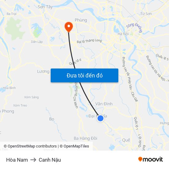Hòa Nam to Canh Nậu map
