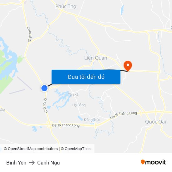 Bình Yên to Canh Nậu map
