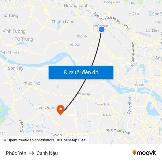 Phúc Yên to Canh Nậu map
