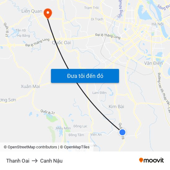 Thanh Oai to Canh Nậu map