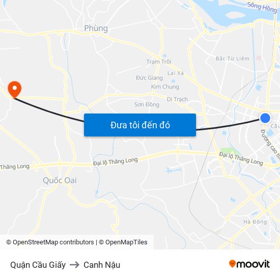 Quận Cầu Giấy to Canh Nậu map