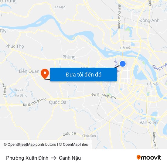 Phường Xuân Đỉnh to Canh Nậu map