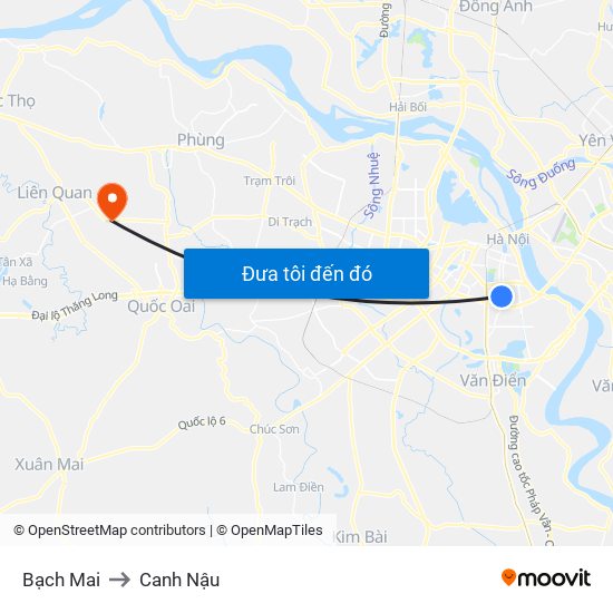 Bạch Mai to Canh Nậu map