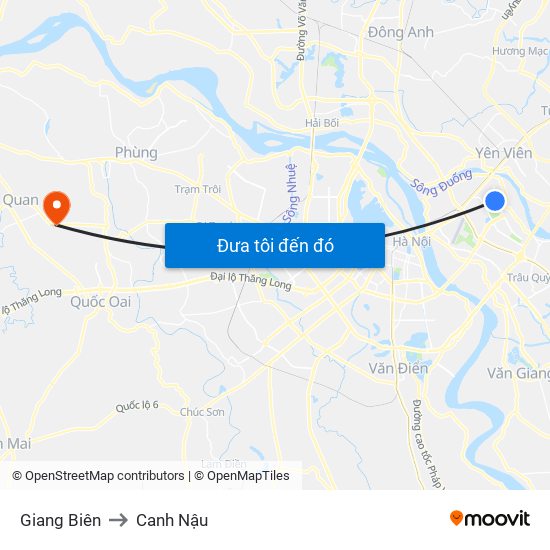 Giang Biên to Canh Nậu map