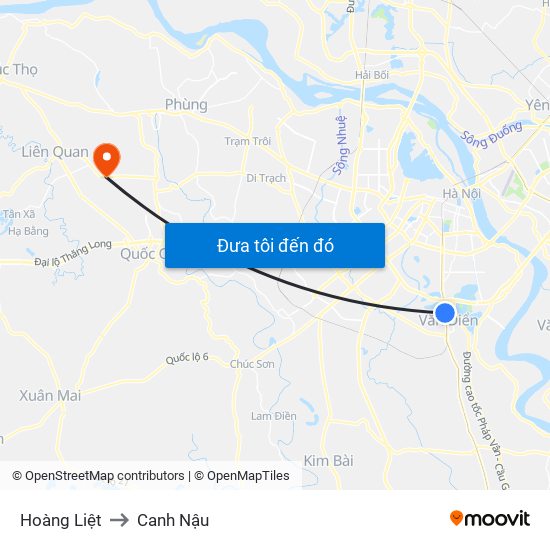 Hoàng Liệt to Canh Nậu map