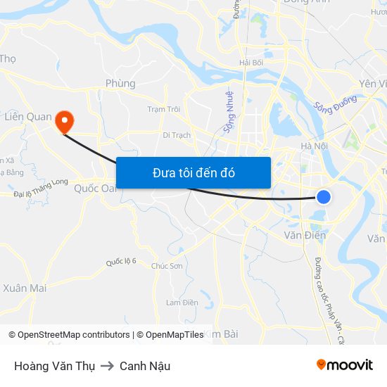 Hoàng Văn Thụ to Canh Nậu map