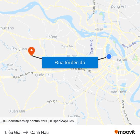 Liễu Giai to Canh Nậu map