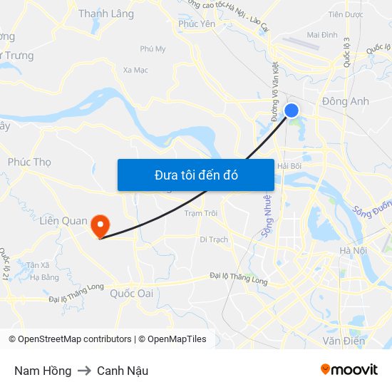 Nam Hồng to Canh Nậu map