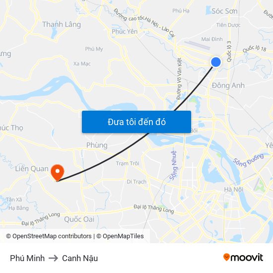 Phú Minh to Canh Nậu map