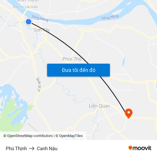 Phú Thịnh to Canh Nậu map