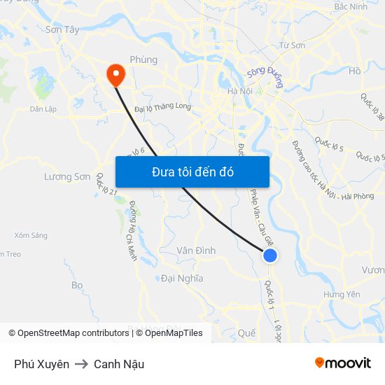 Phú Xuyên to Canh Nậu map