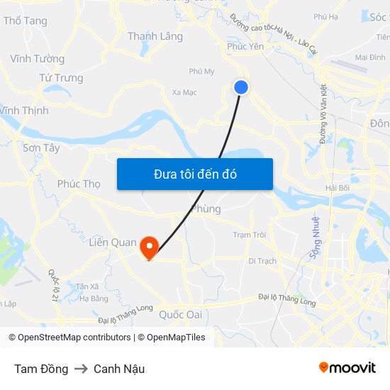 Tam Đồng to Canh Nậu map