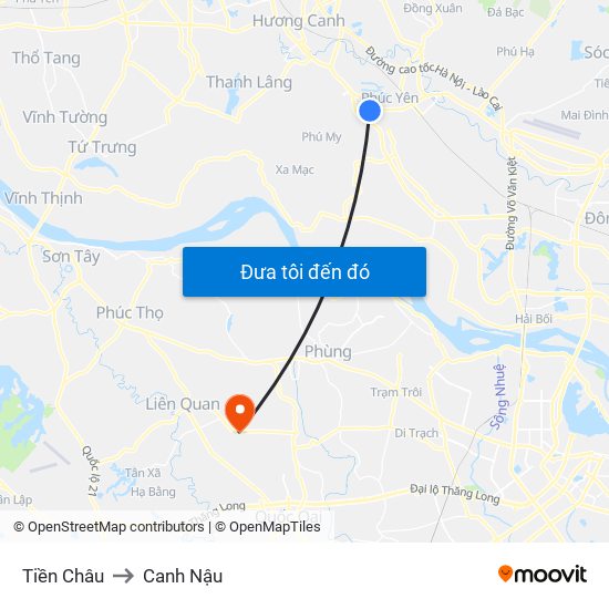 Tiền Châu to Canh Nậu map