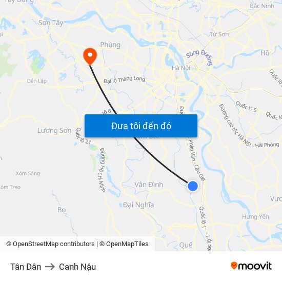 Tân Dân to Canh Nậu map