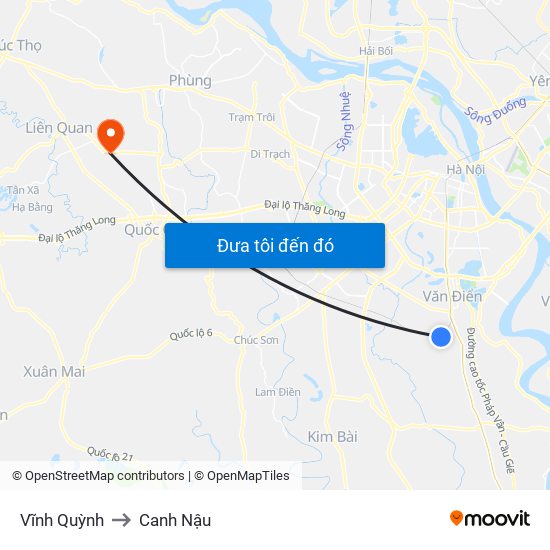 Vĩnh Quỳnh to Canh Nậu map