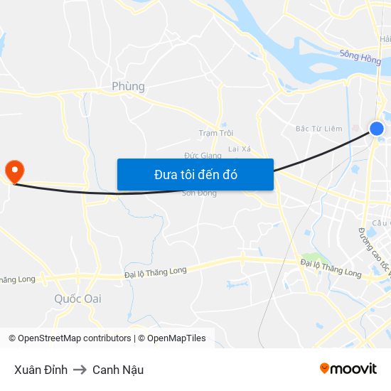 Xuân Đỉnh to Canh Nậu map