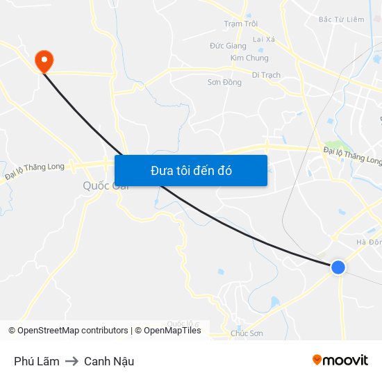 Phú Lãm to Canh Nậu map